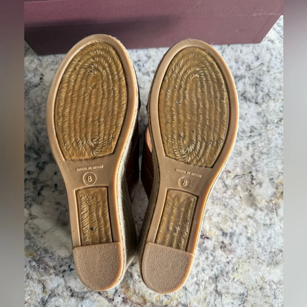 NWT Bruno Magli Elena Espadrille Leathet Wedge Sandal in Cognac, Women’s Size 8 - Picture 4 of 5